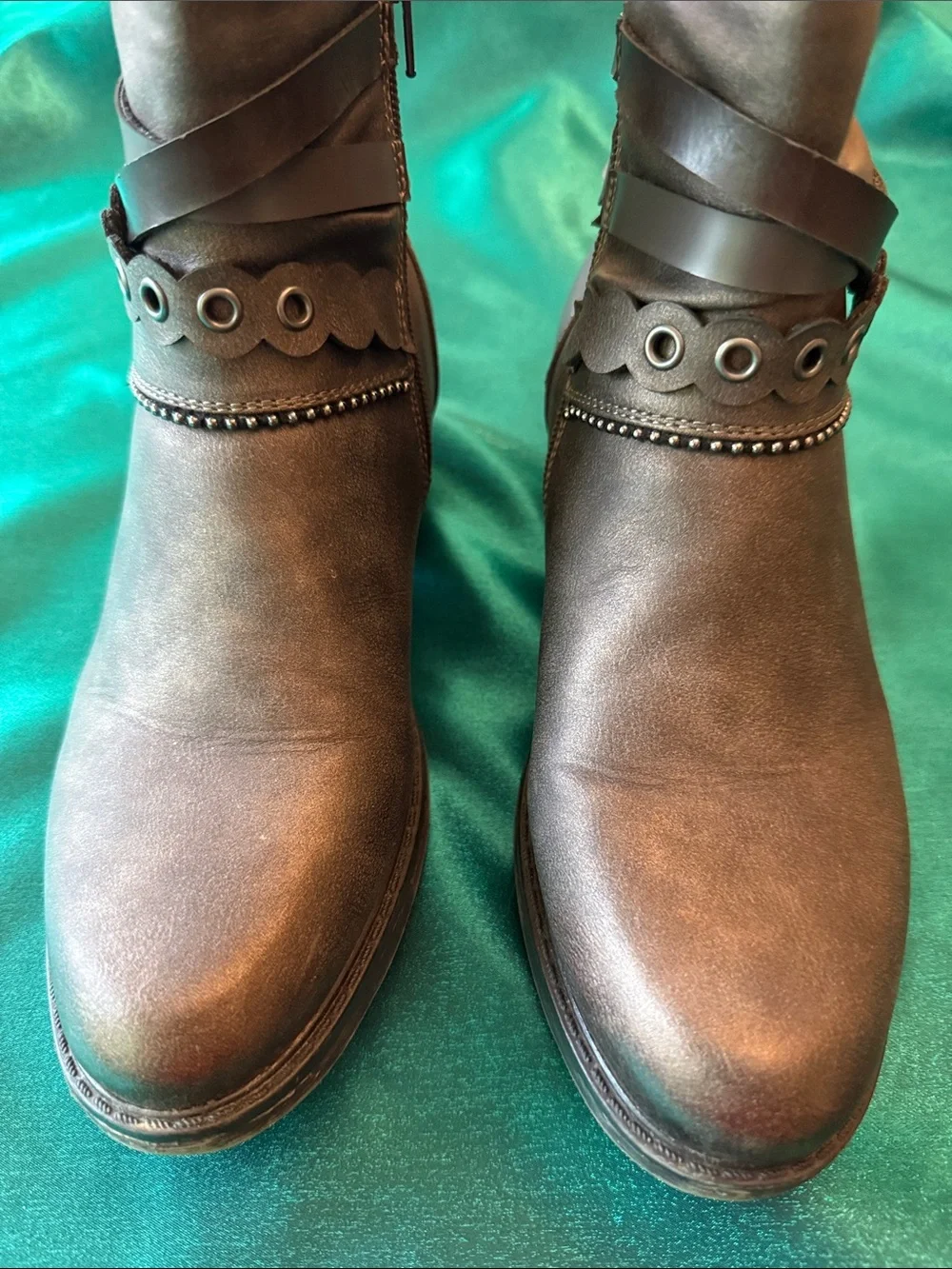 Remonte Brown Ankle Boots with Studded Strap Size 8 Custom Bottoms
